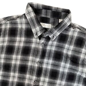 Cotton & Co. Men's XL Black‎ White Gray Plaid Button Down Shirt